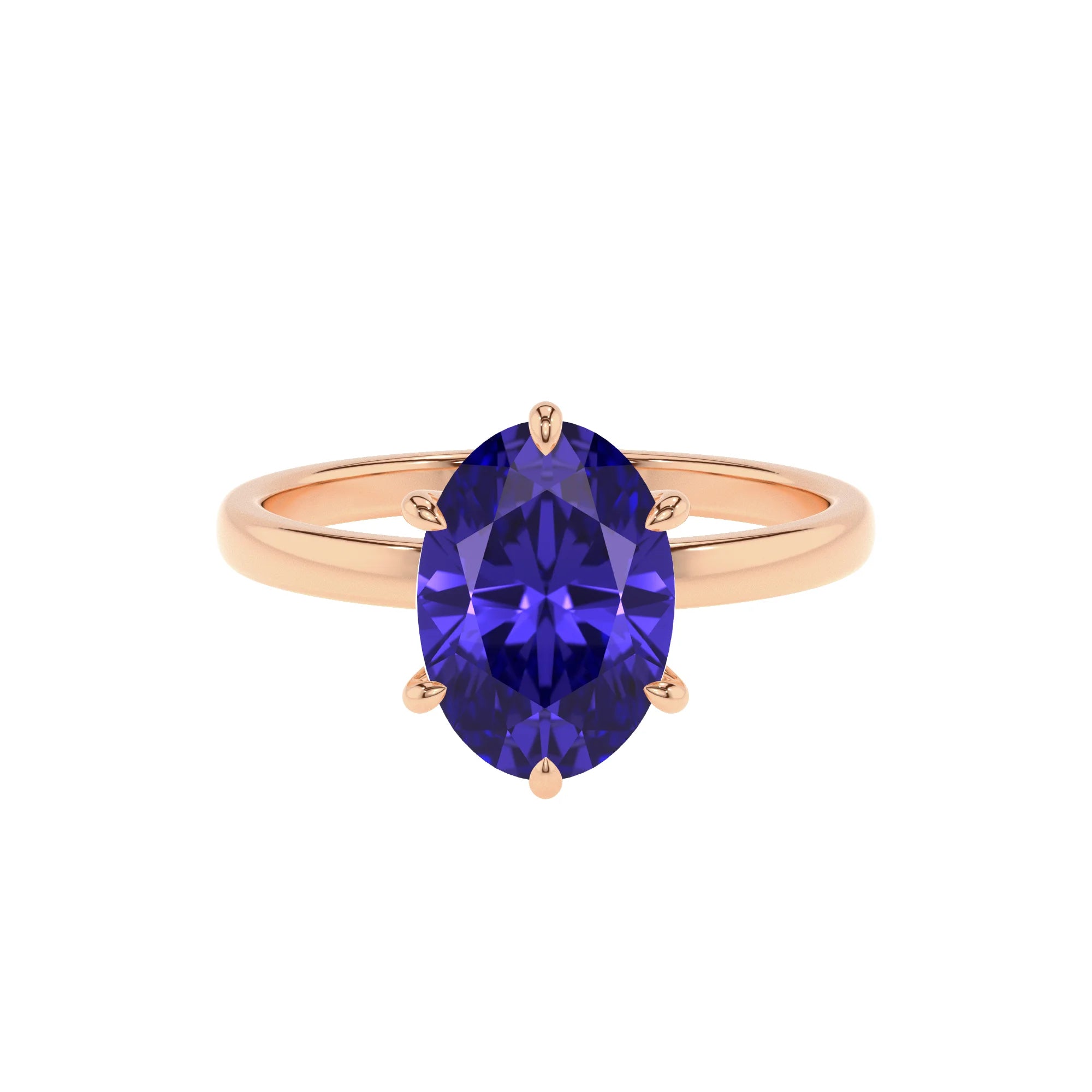 lab grown tanzanite oval solitaire rings in rose gold