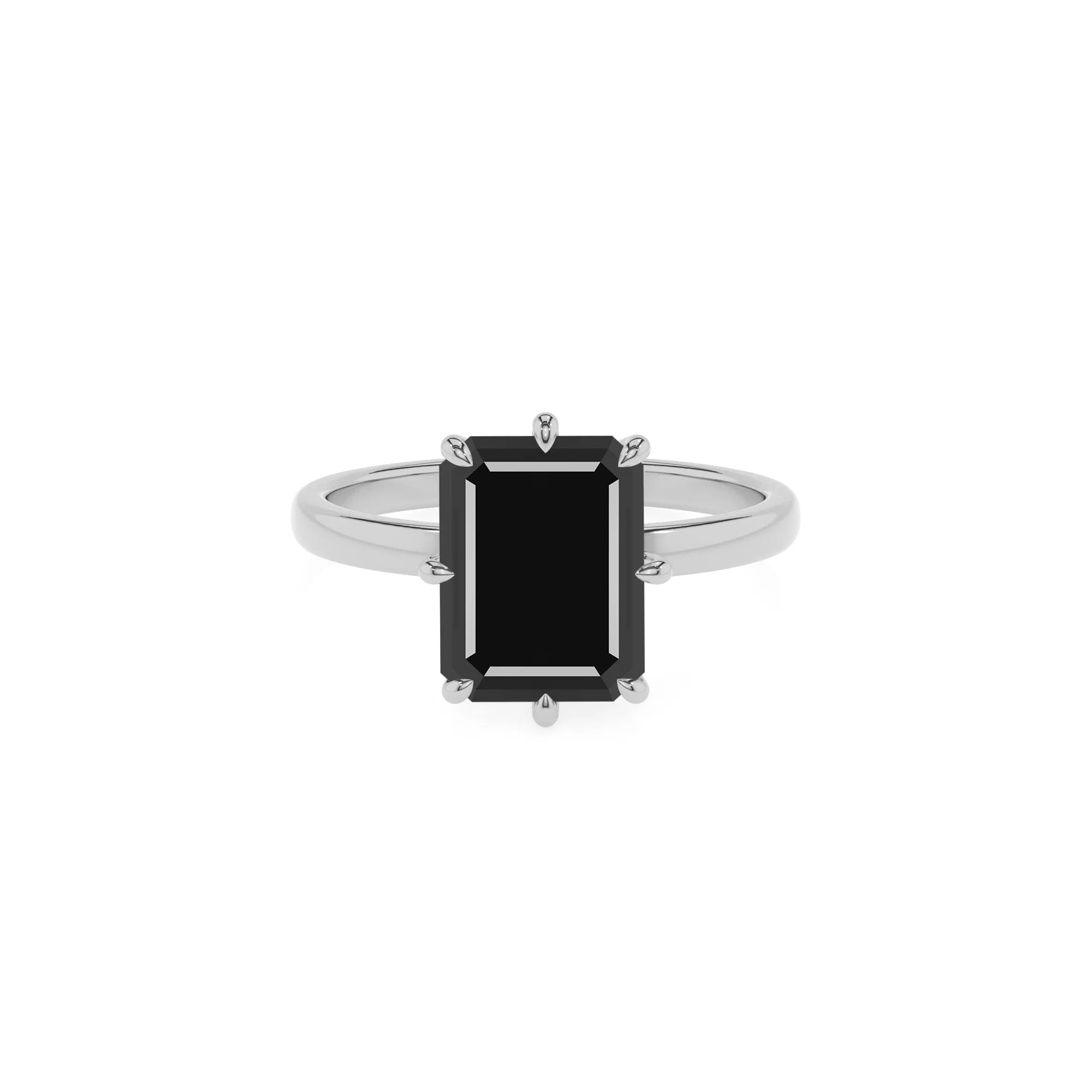 natural black-onyx emerald cut solitaire rings in sterling silver