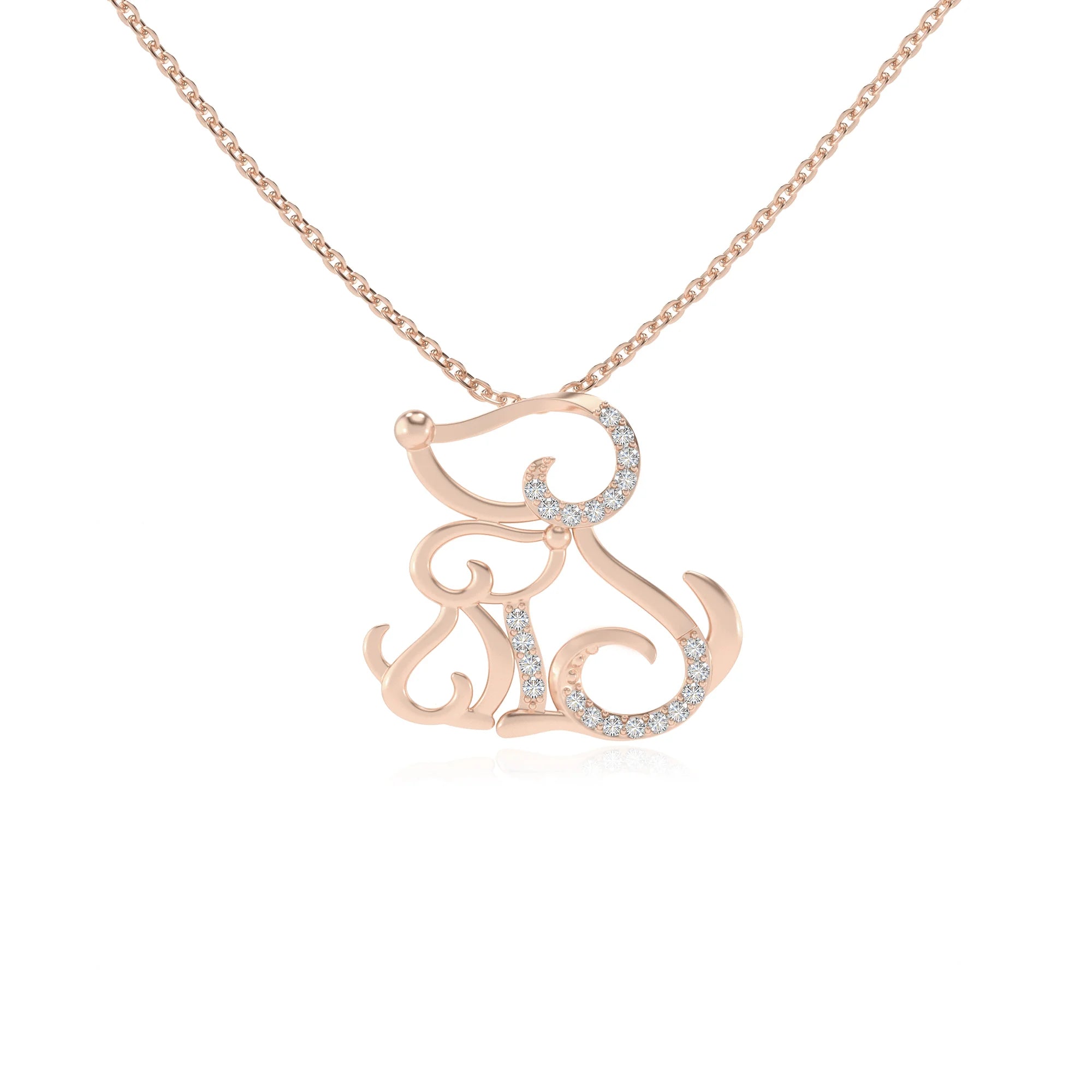 lab grown moissanite round necklaces in rose gold
