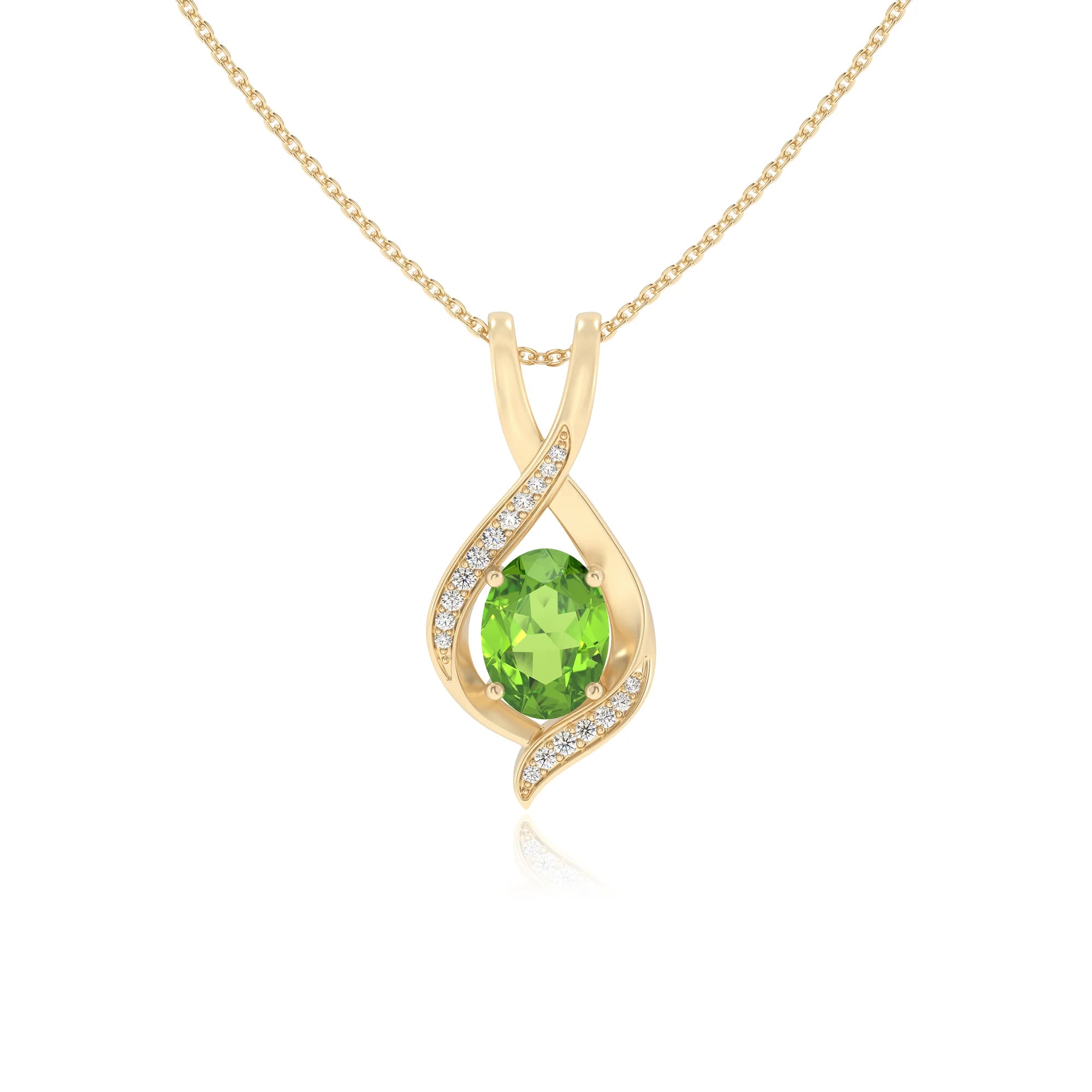 natural peridot oval solitaire necklaces in yellow gold