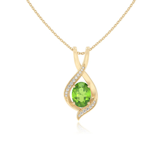 natural peridot oval solitaire necklaces in yellow gold
