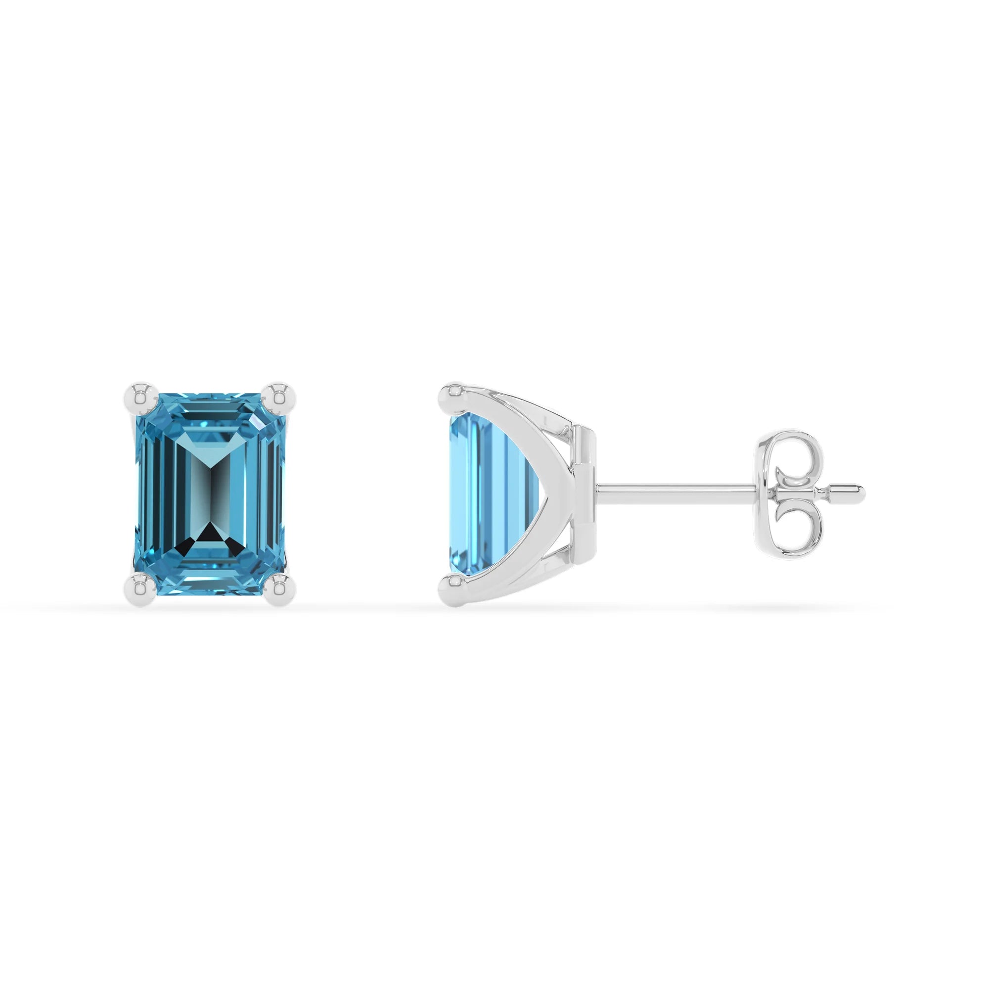 natural swiss blue topaz emerald cut stud earrings in sterling silver