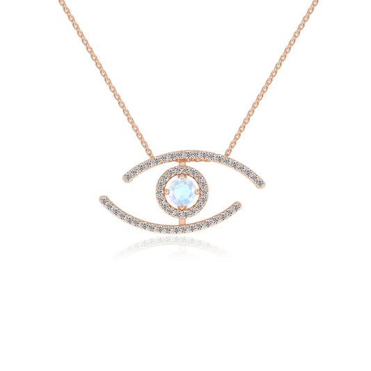 natural rainbow-moonstone round solitaire necklaces in rose gold