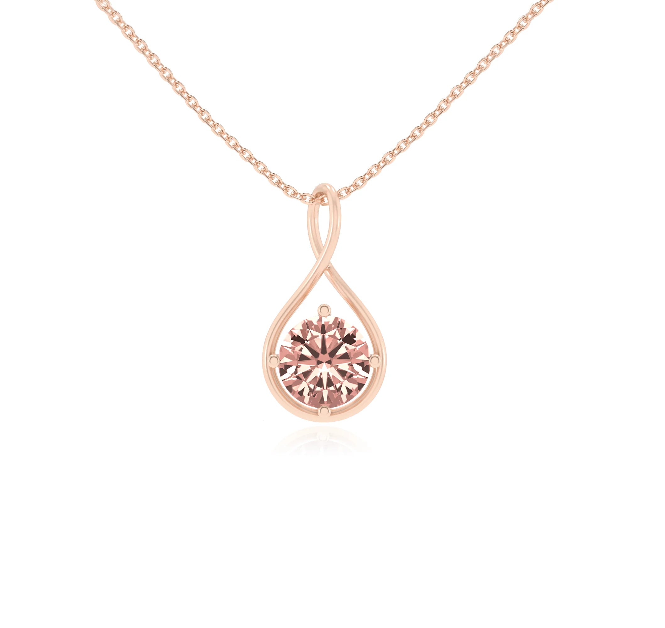 lab grown morganite round solitaire necklaces in rose gold