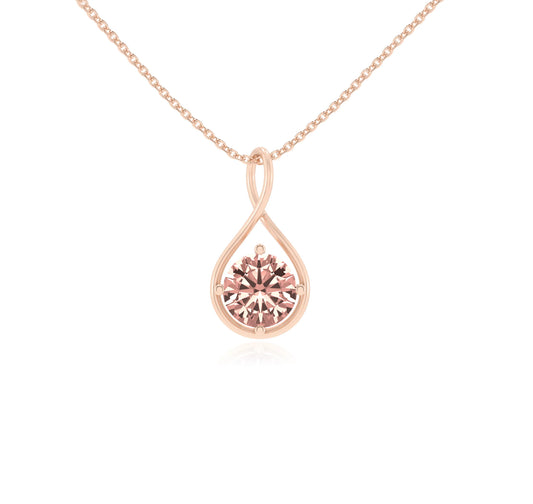lab grown morganite round solitaire necklaces in rose gold