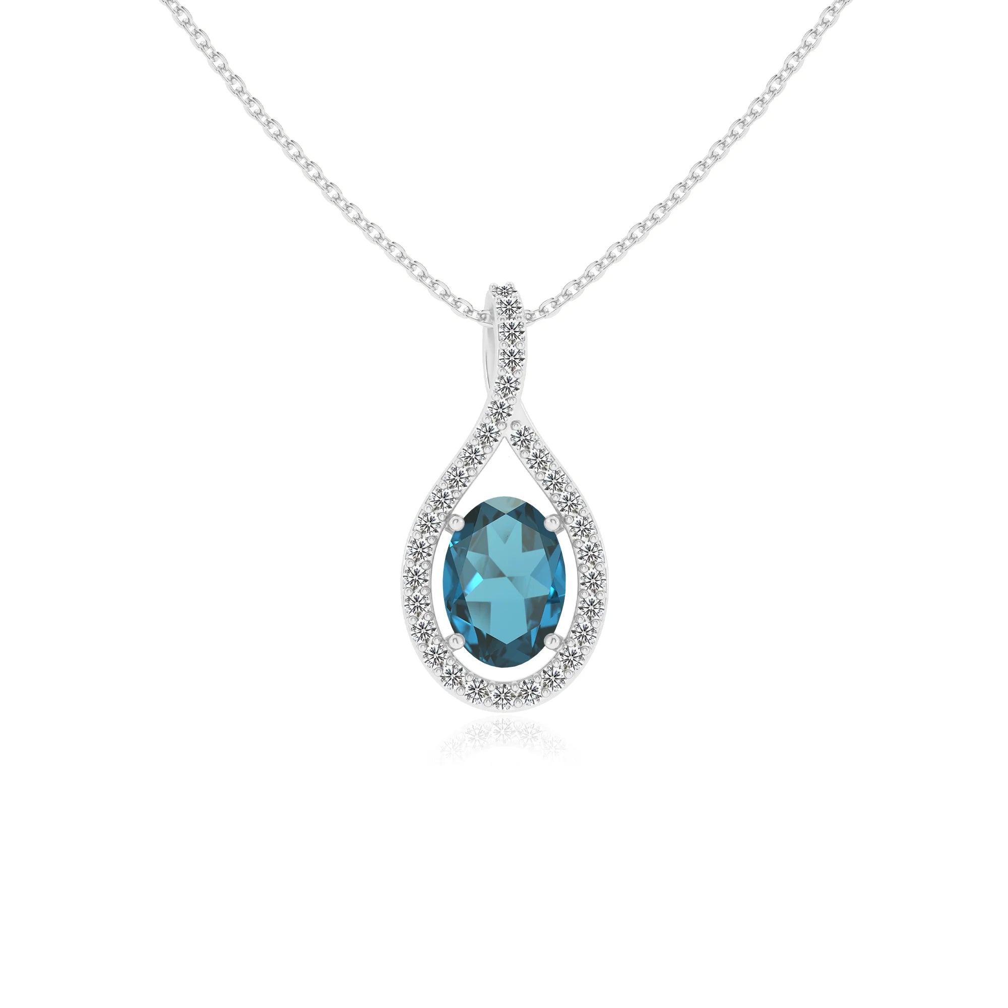 natural london-blue-topaz oval solitaire necklaces in sterling silver