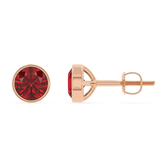 lab grown ruby round stud earrings in rose gold