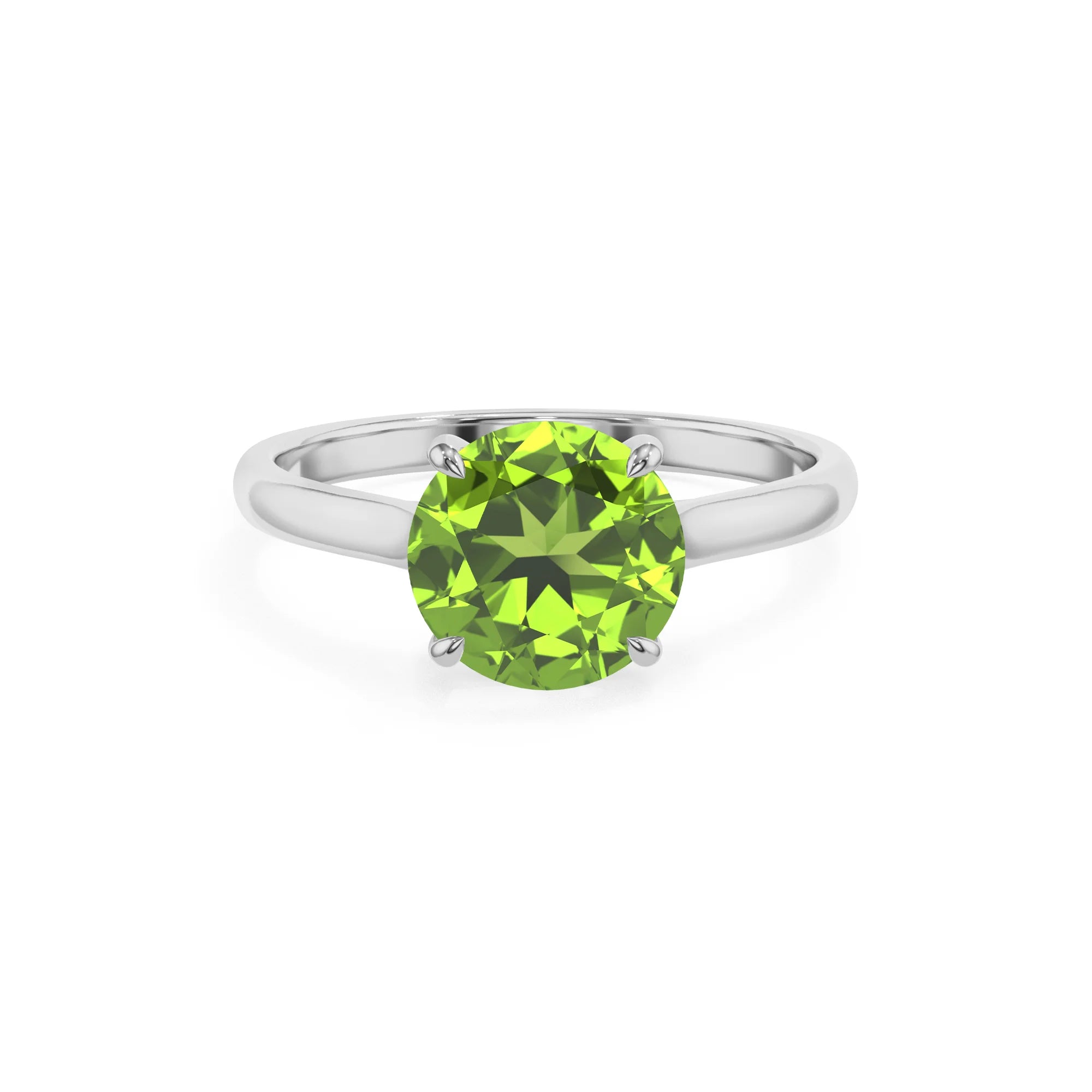 natural peridot round solitaire rings in platinum