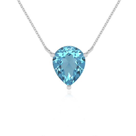 natural swiss-blue-topaz pear solitaire necklaces in sterling silver