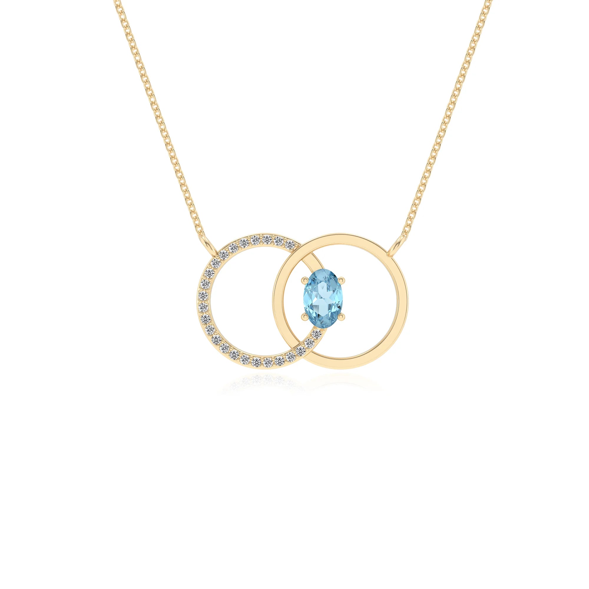 lab grown aquamarine oval solitaire necklaces in yellow gold