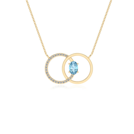 lab grown aquamarine oval solitaire necklaces in yellow gold