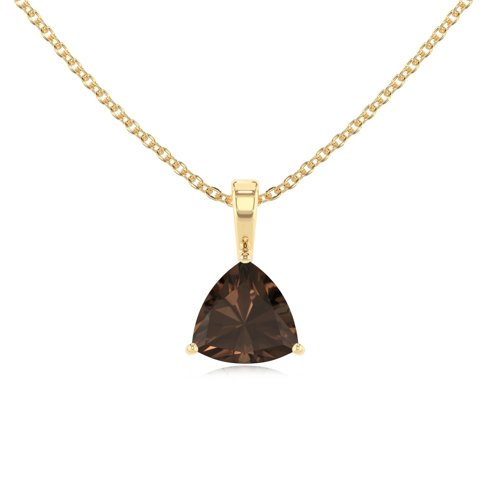 natural smoky-quartz trillion solitaire necklaces in yellow gold