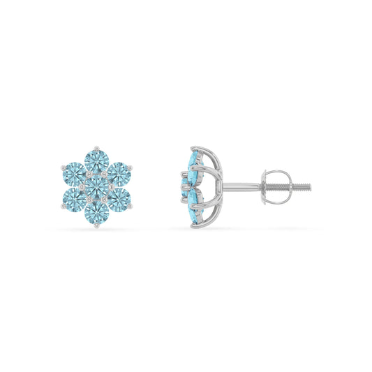 lab grown aquamarine round stud earrings in sterling silver