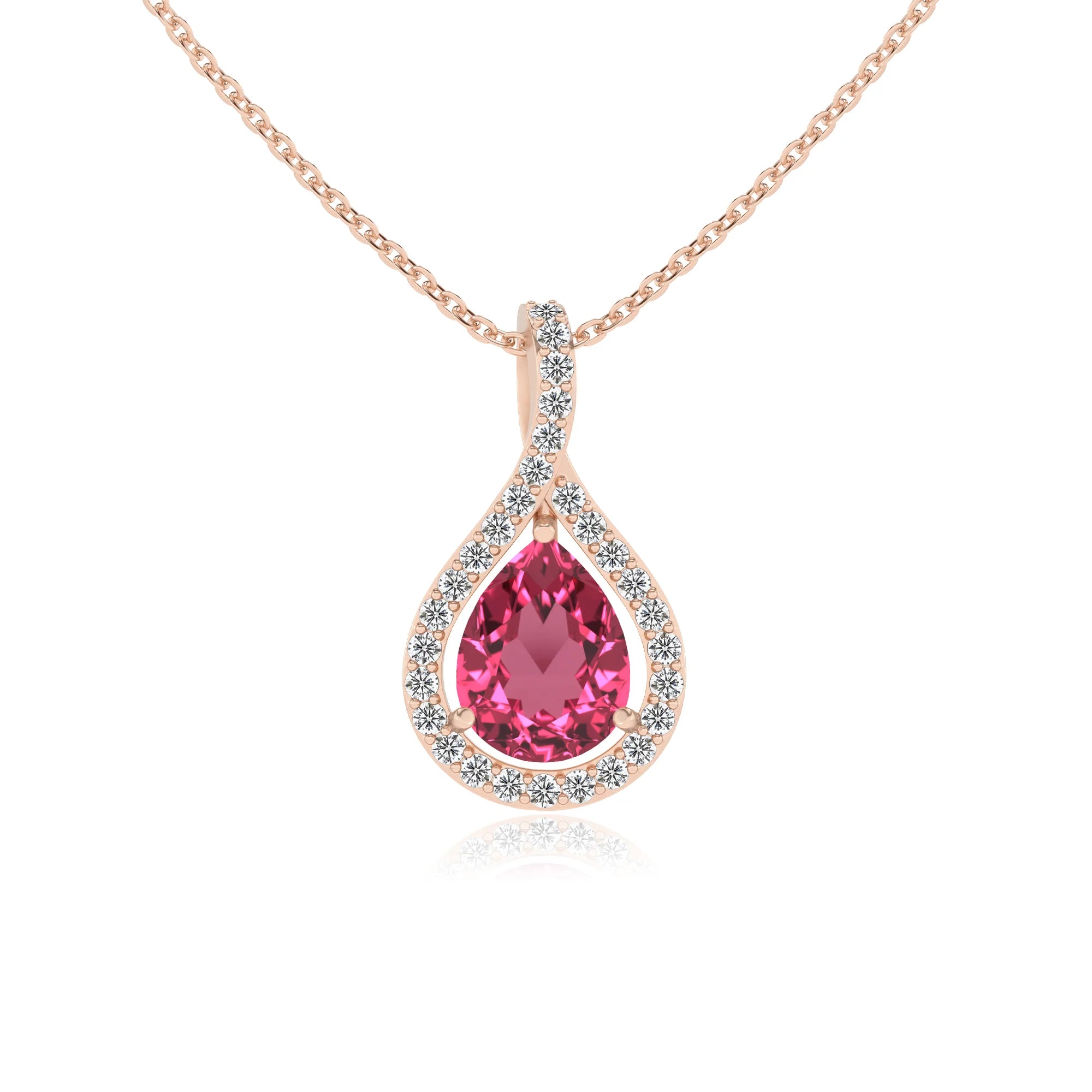 lab grown pink-tourmaline pear solitaire necklaces in rose gold