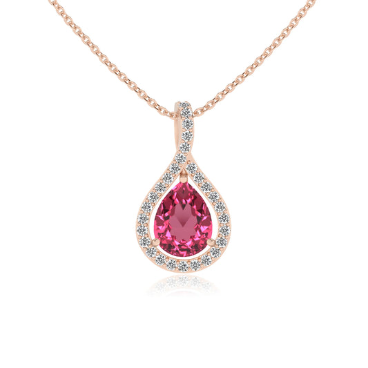 lab grown pink-tourmaline pear solitaire necklaces in rose gold