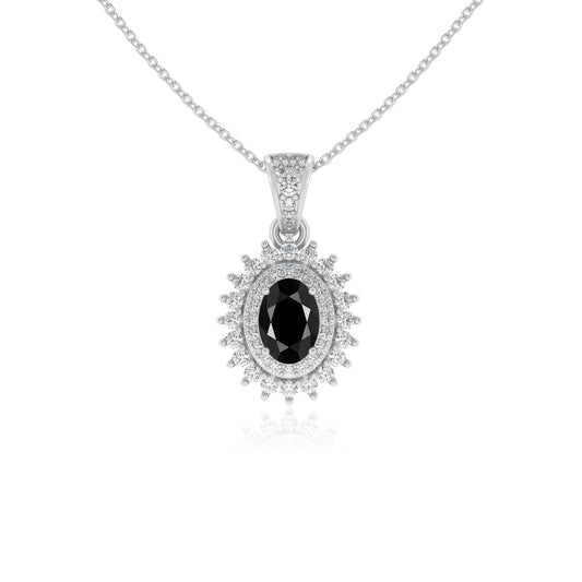 natural black-onyx oval halo necklaces in platinum