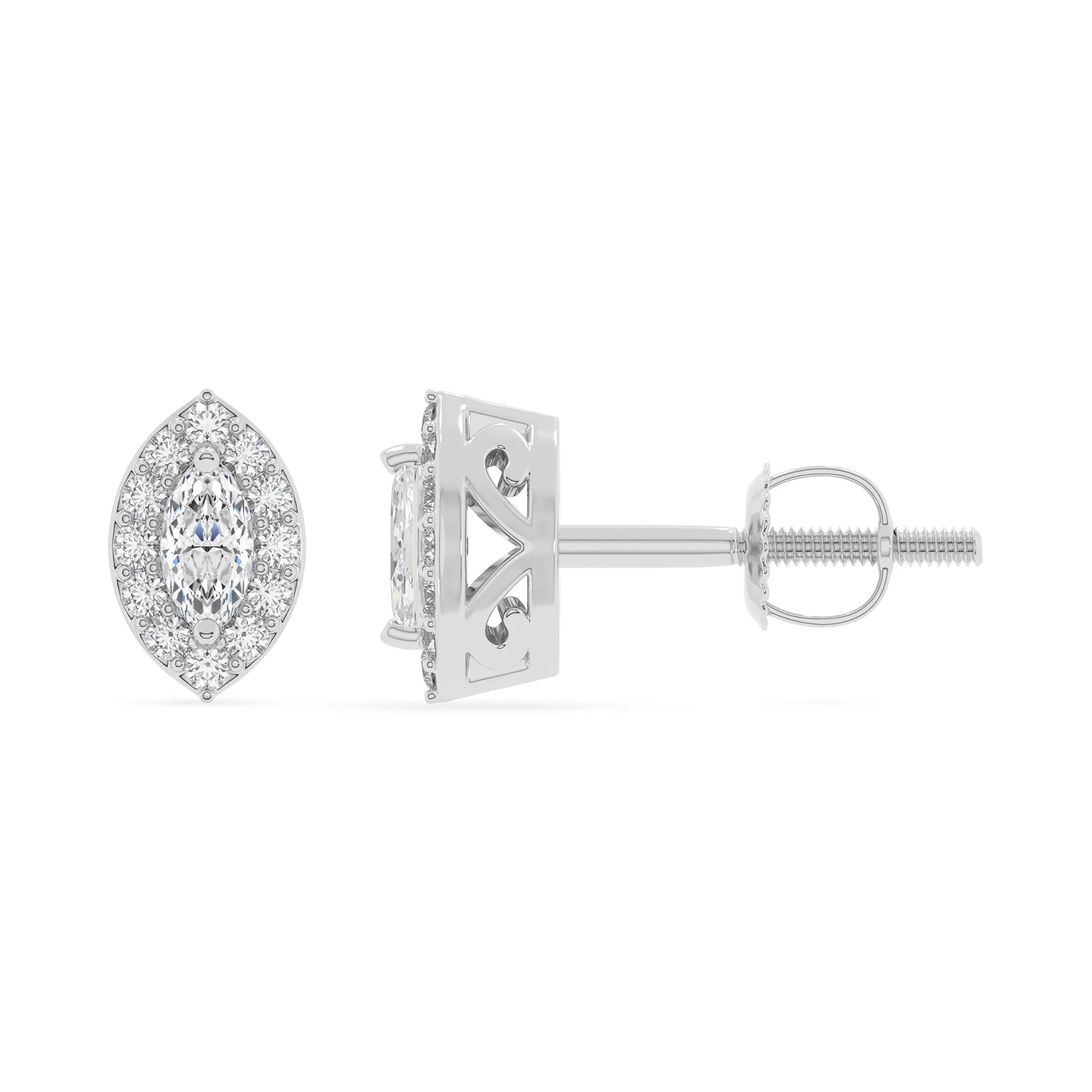lab grown moissanite marquise stud earrings in white gold