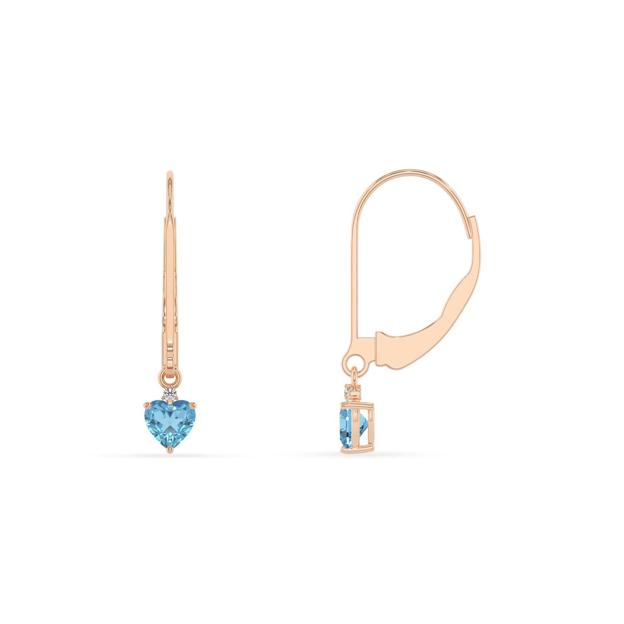 natural swiss blue topaz heart drop earrings in rose gold