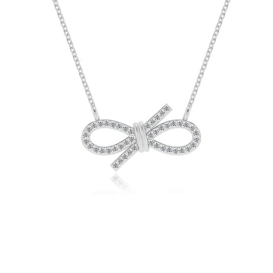 lab grown moissanite round infinity necklaces in white gold