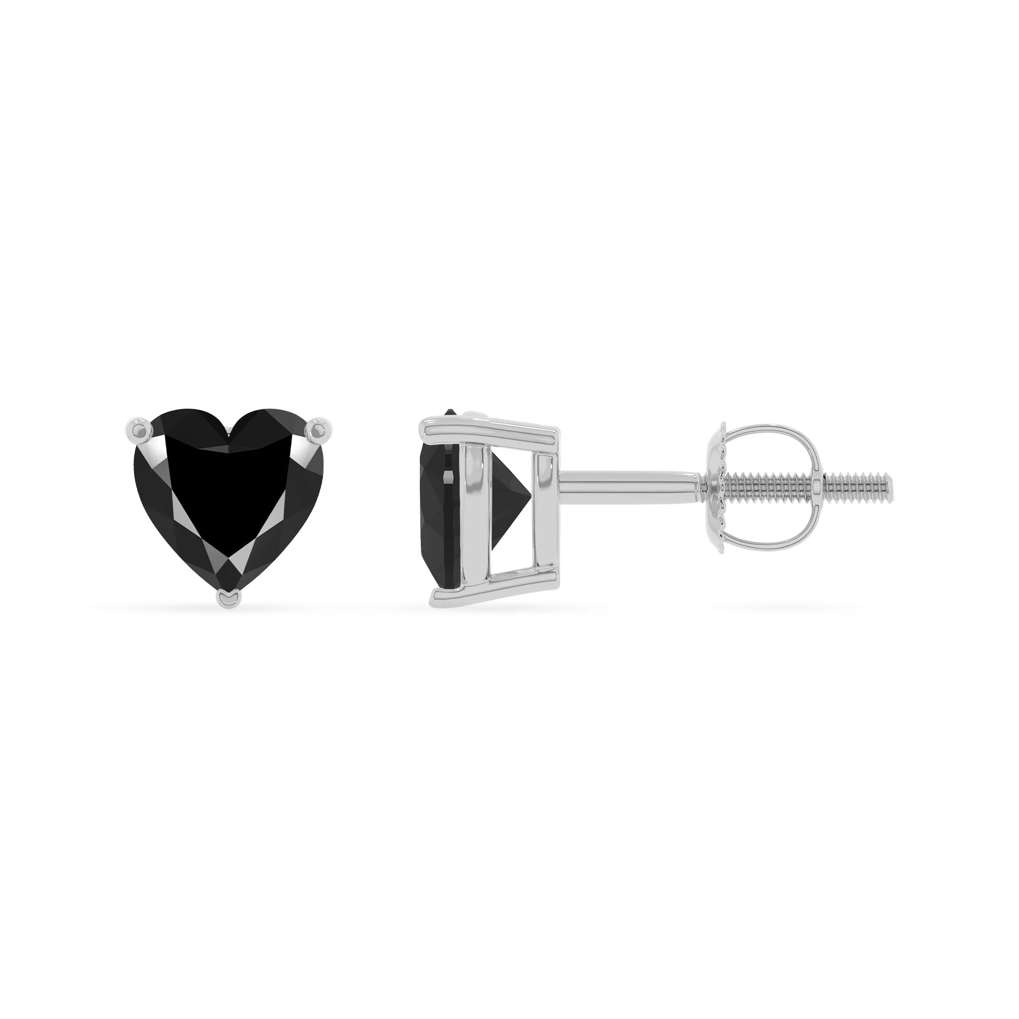 natural black onyx heart stud earrings in sterling silver