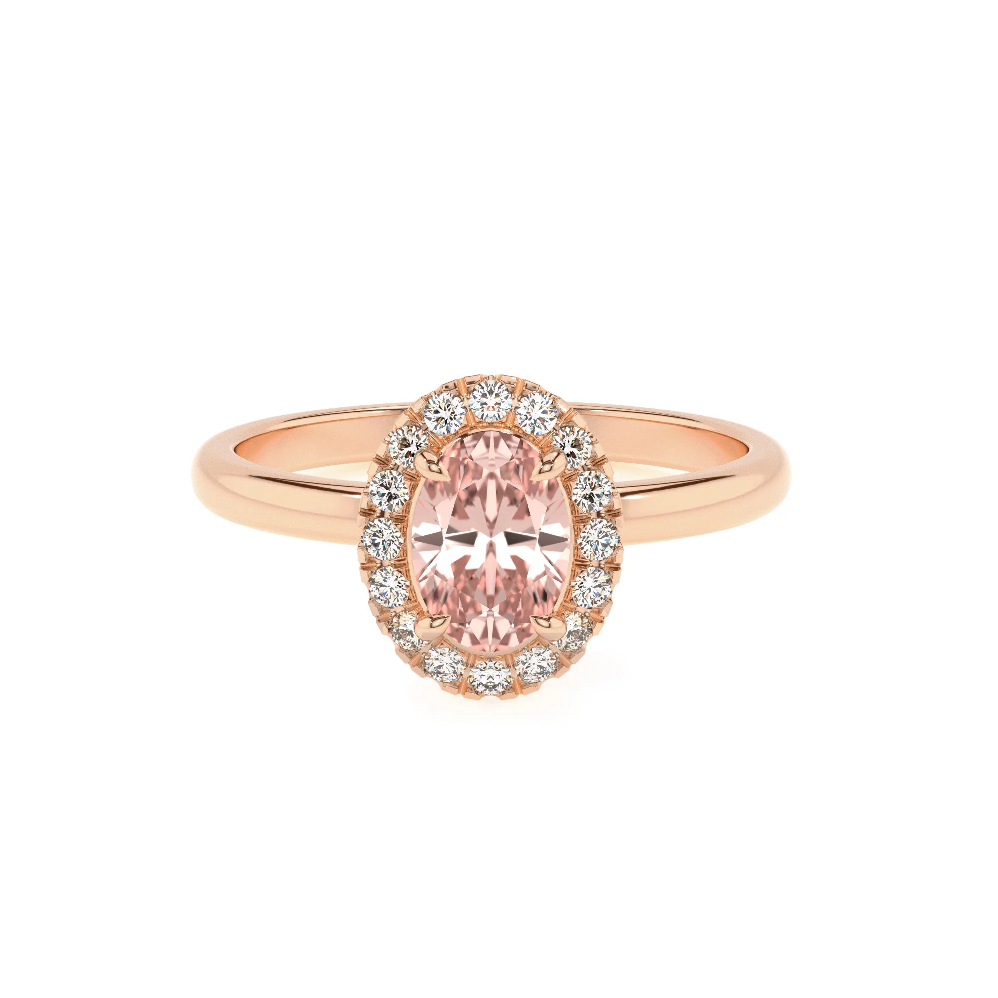 lab grown morganite oval solitaire rings in rose gold