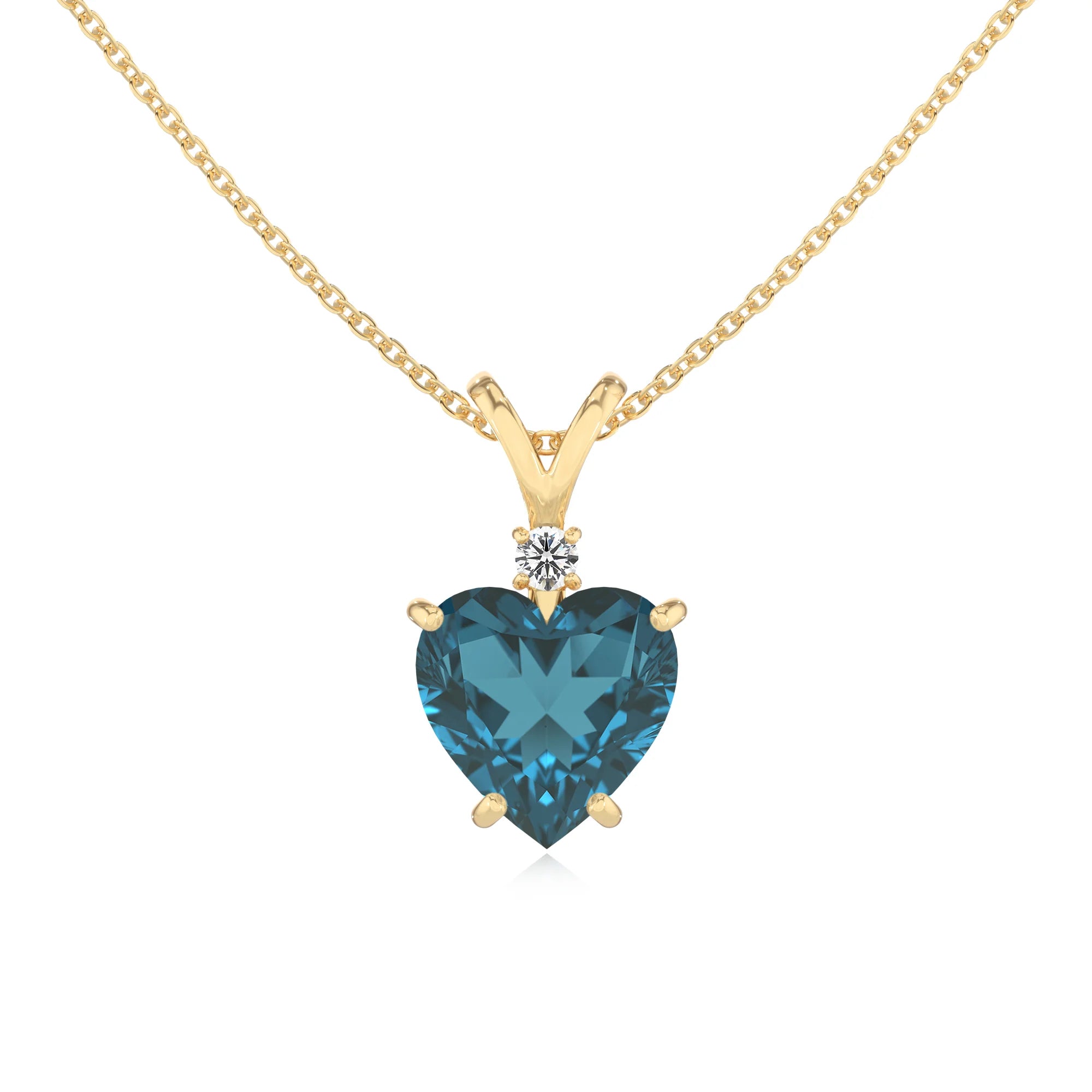 natural london-blue-topaz heart solitaire v-bale necklaces in yellow gold