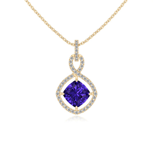 lab grown tanzanite cushion infinity necklaces in yellow gold