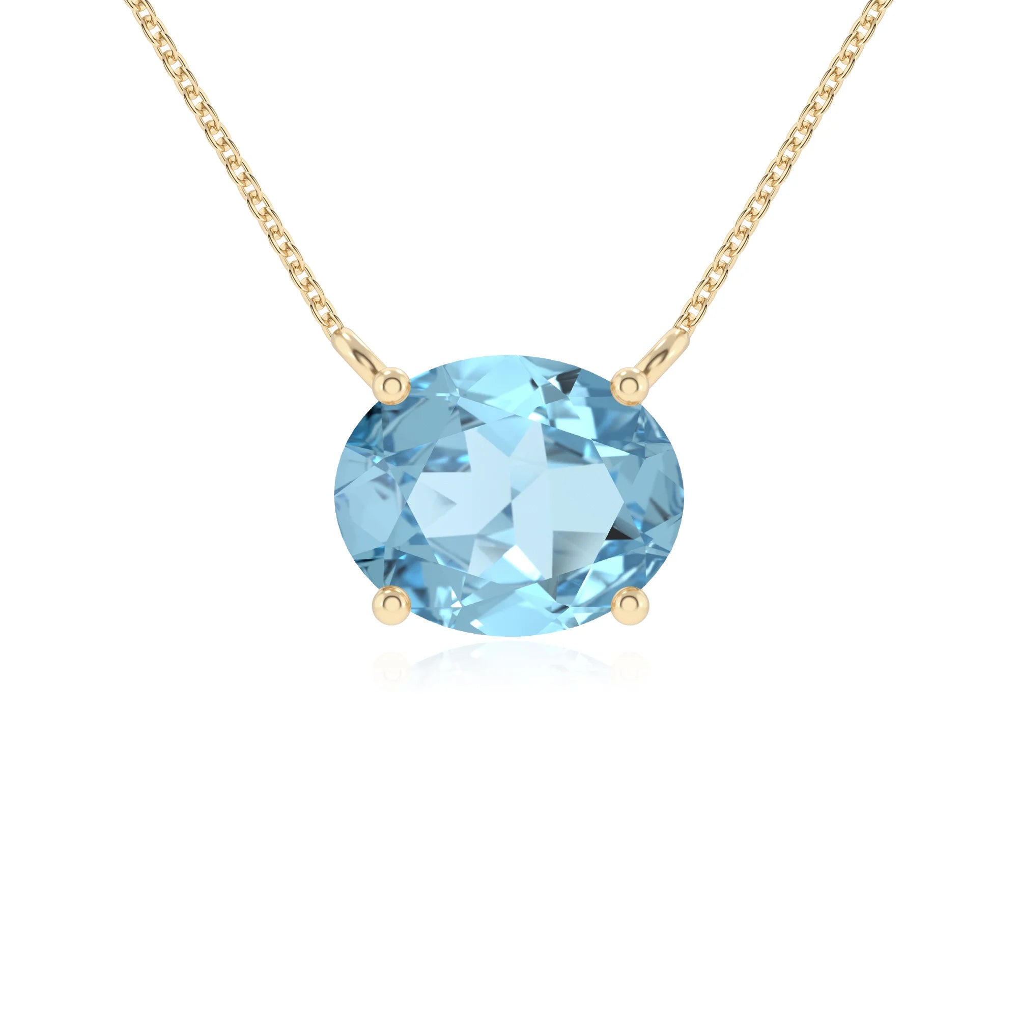 lab grown aquamarine oval solitaire necklaces in yellow gold