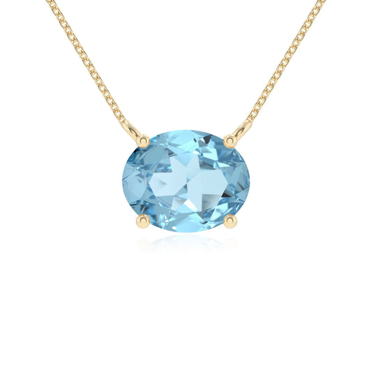 lab grown aquamarine oval solitaire necklaces in yellow gold