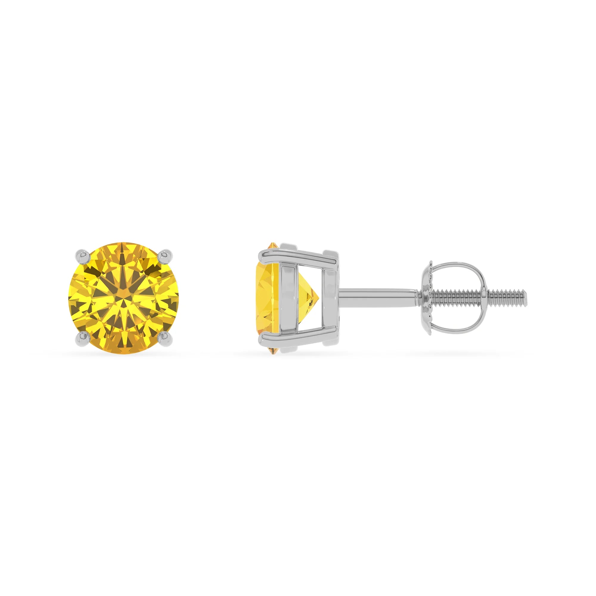 lab grown yellow sapphire round stud earrings in white gold