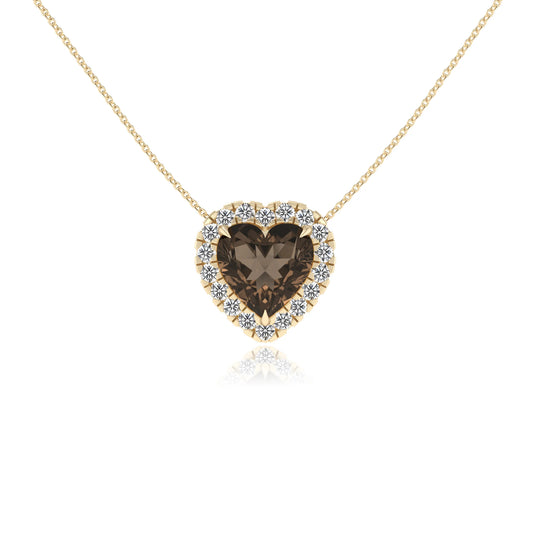 natural smoky quartz heart solitaire necklaces in yellow gold