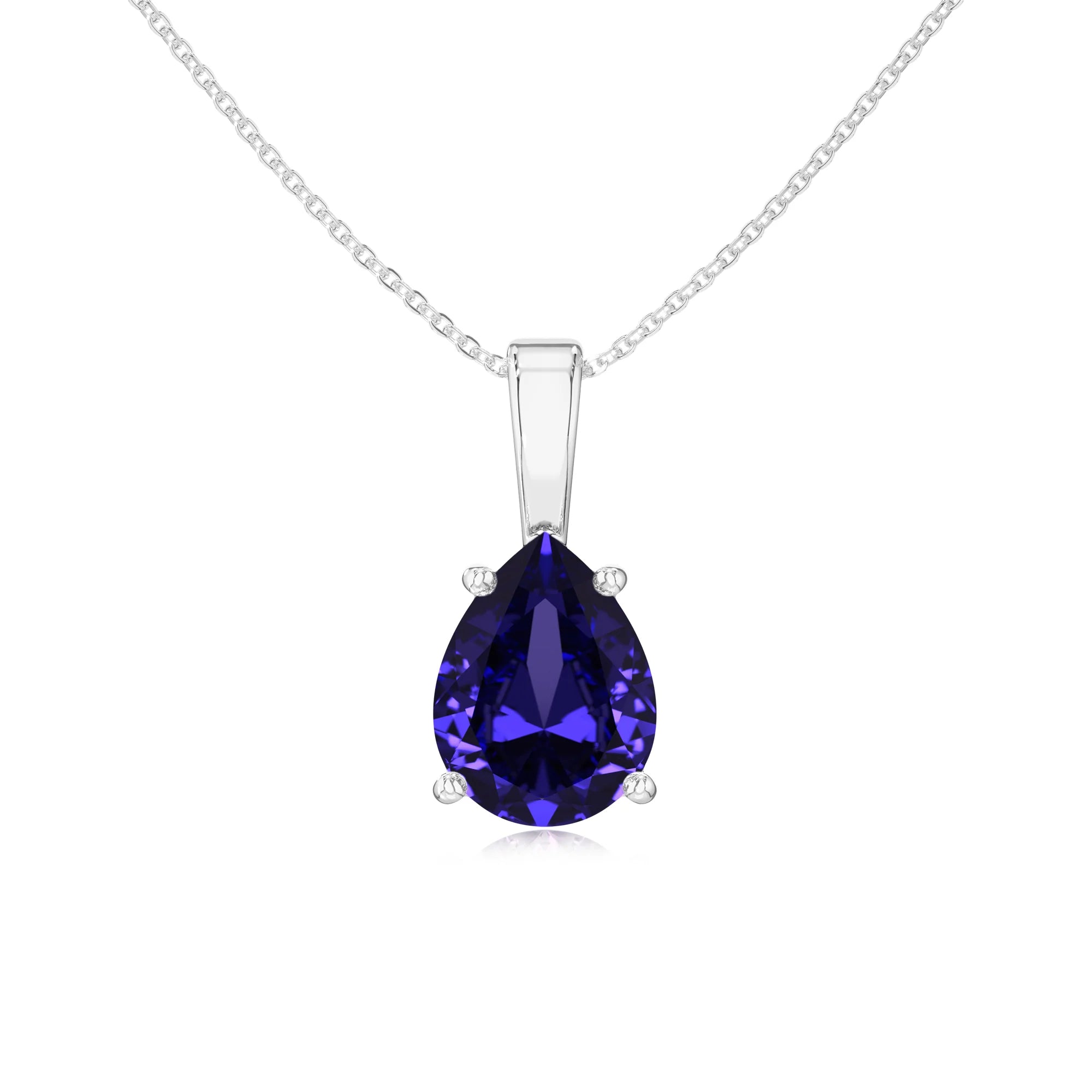 lab grown tanzanite pear solitaire necklaces in sterling silver