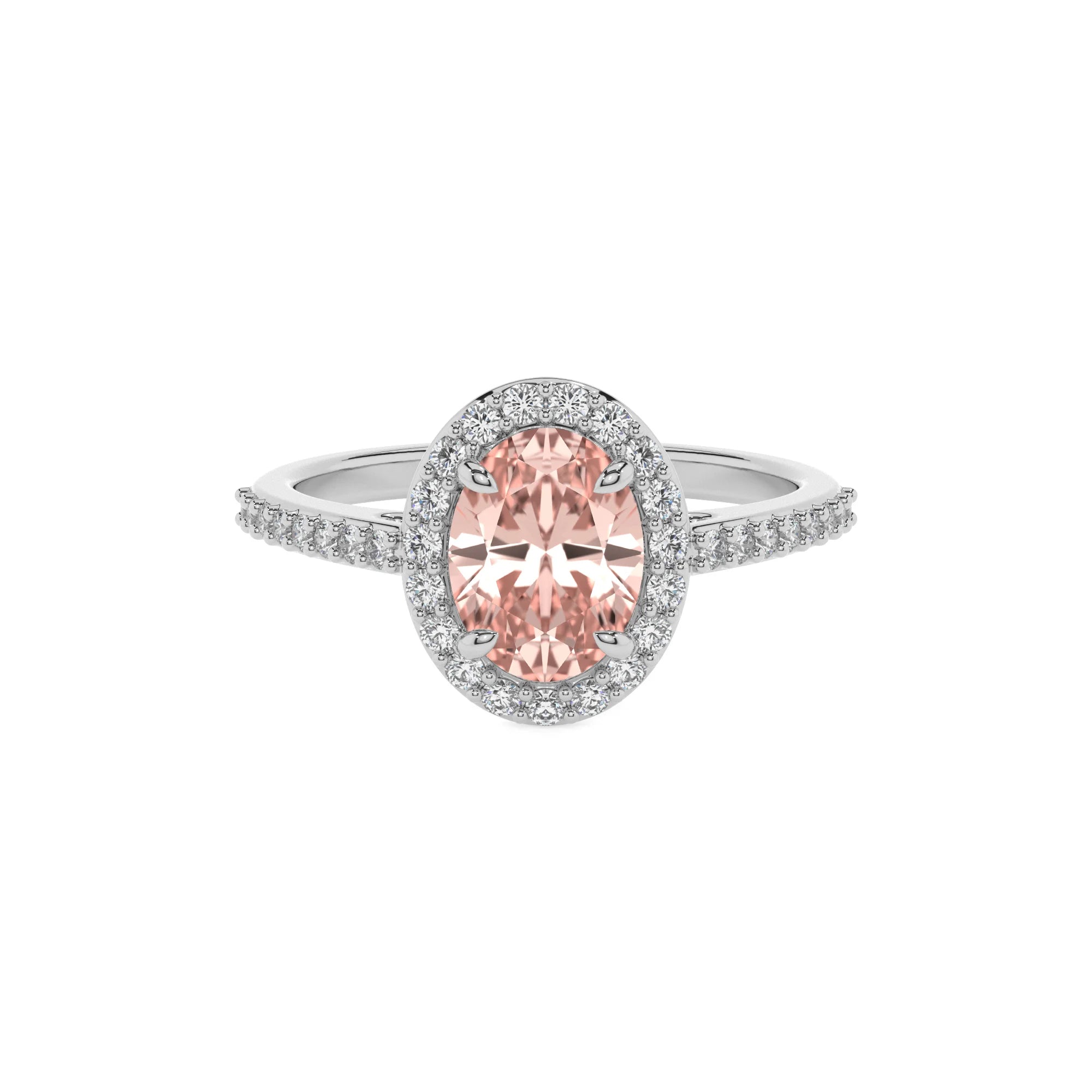lab grown morganite oval solitaire rings in white gold