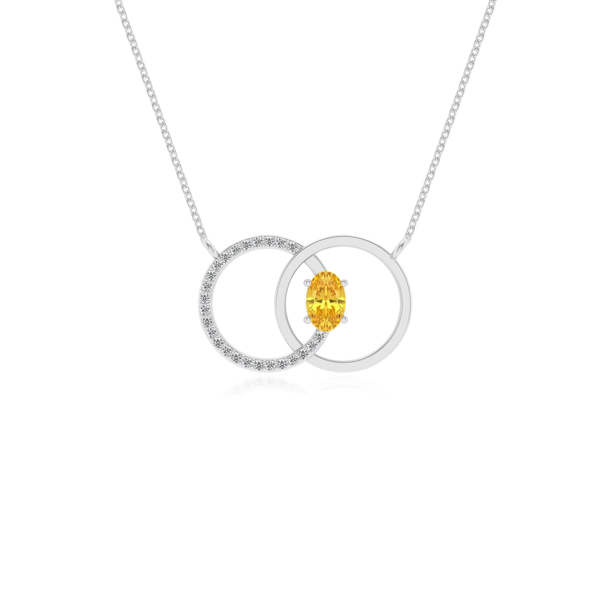lab grown yellow sapphire oval solitaire necklaces in white gold