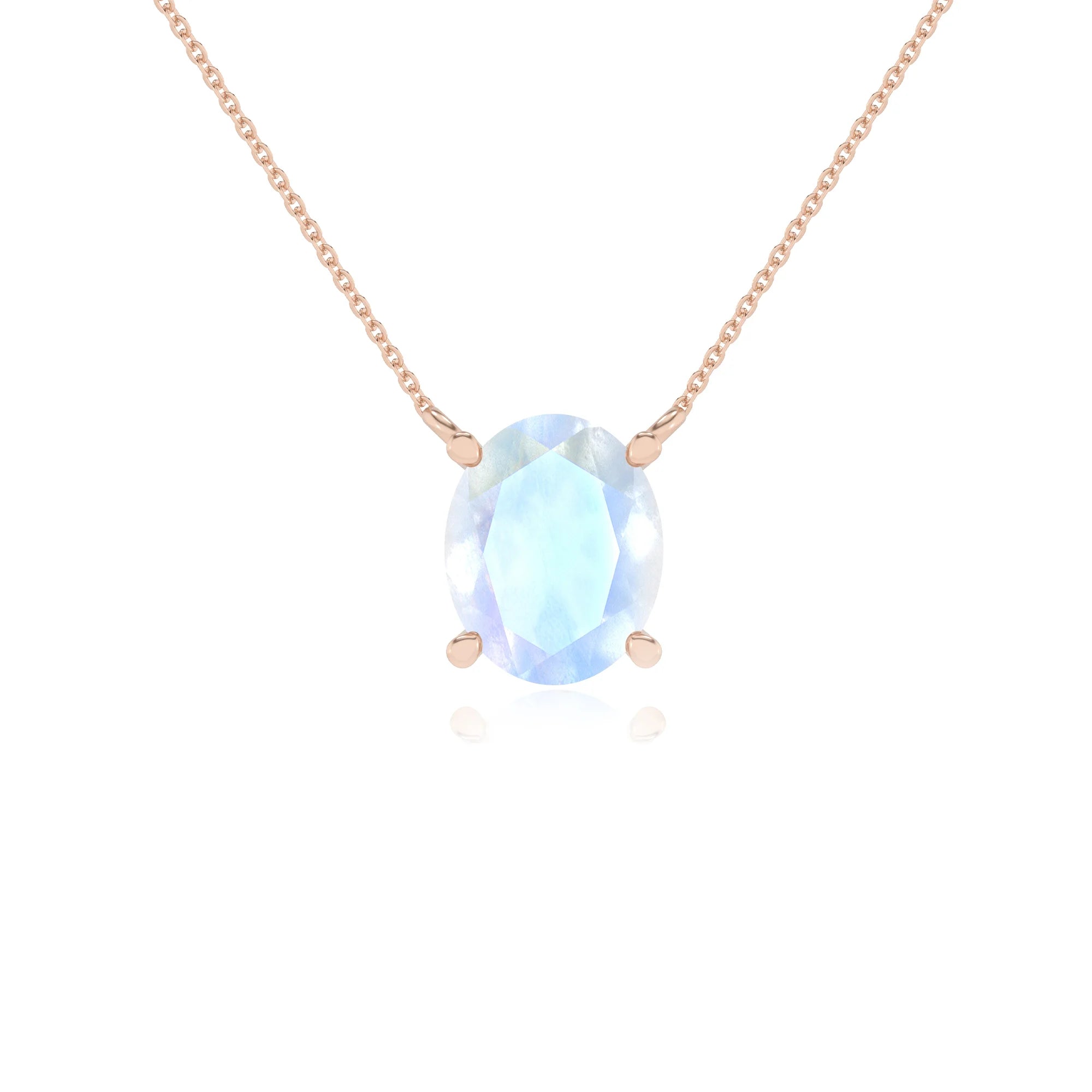 natural rainbow-moonstone oval solitaire necklaces in rose gold