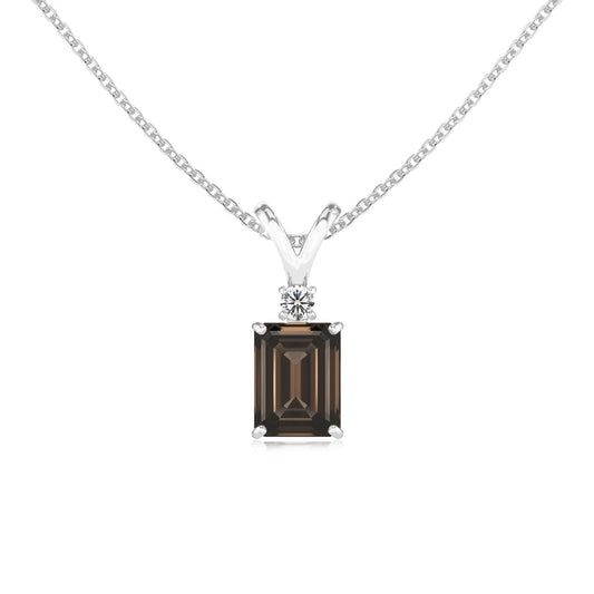 natural smoky-quartz emerald cut solitaire v-bale necklaces in platinum