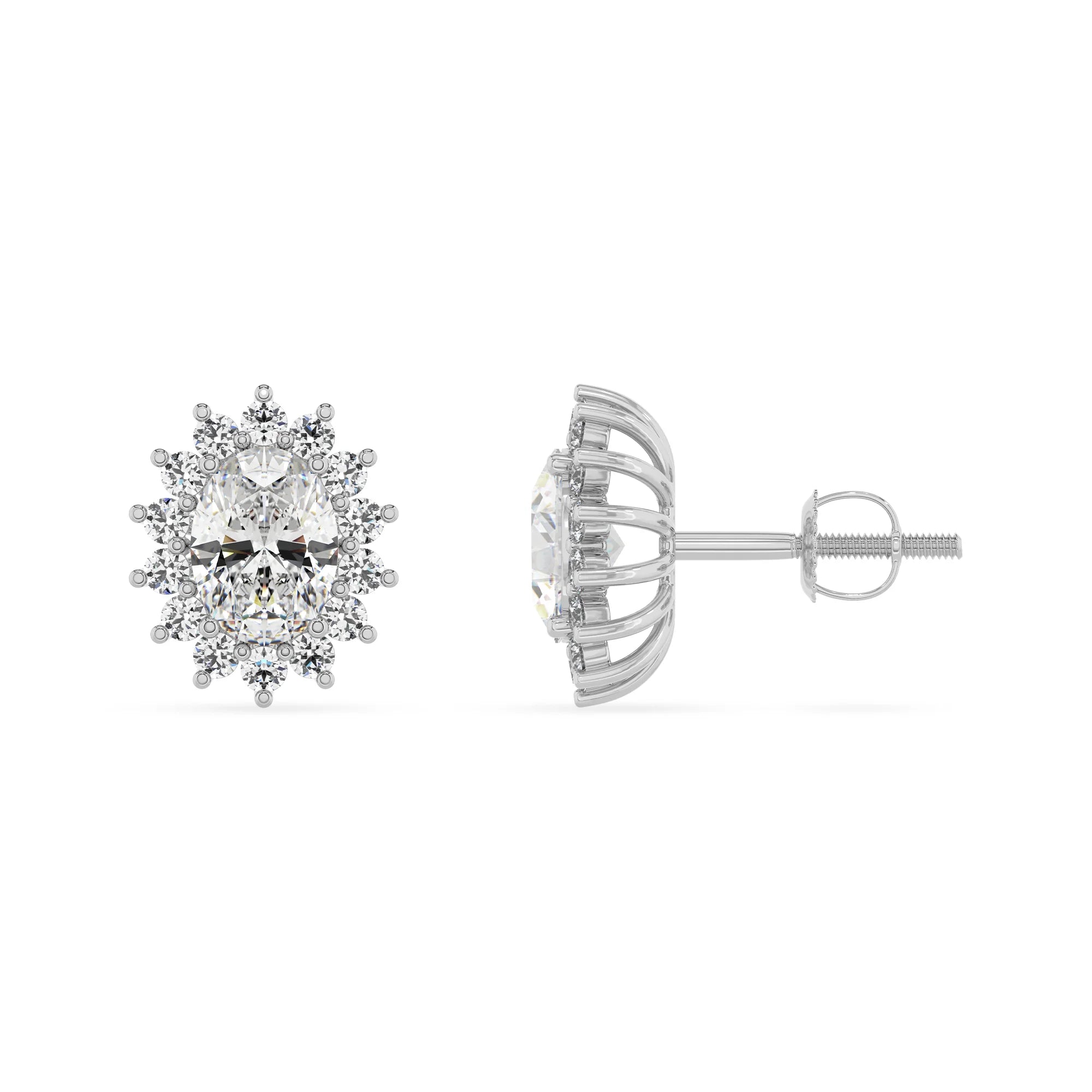 lab grown moissanite oval stud earrings in white gold