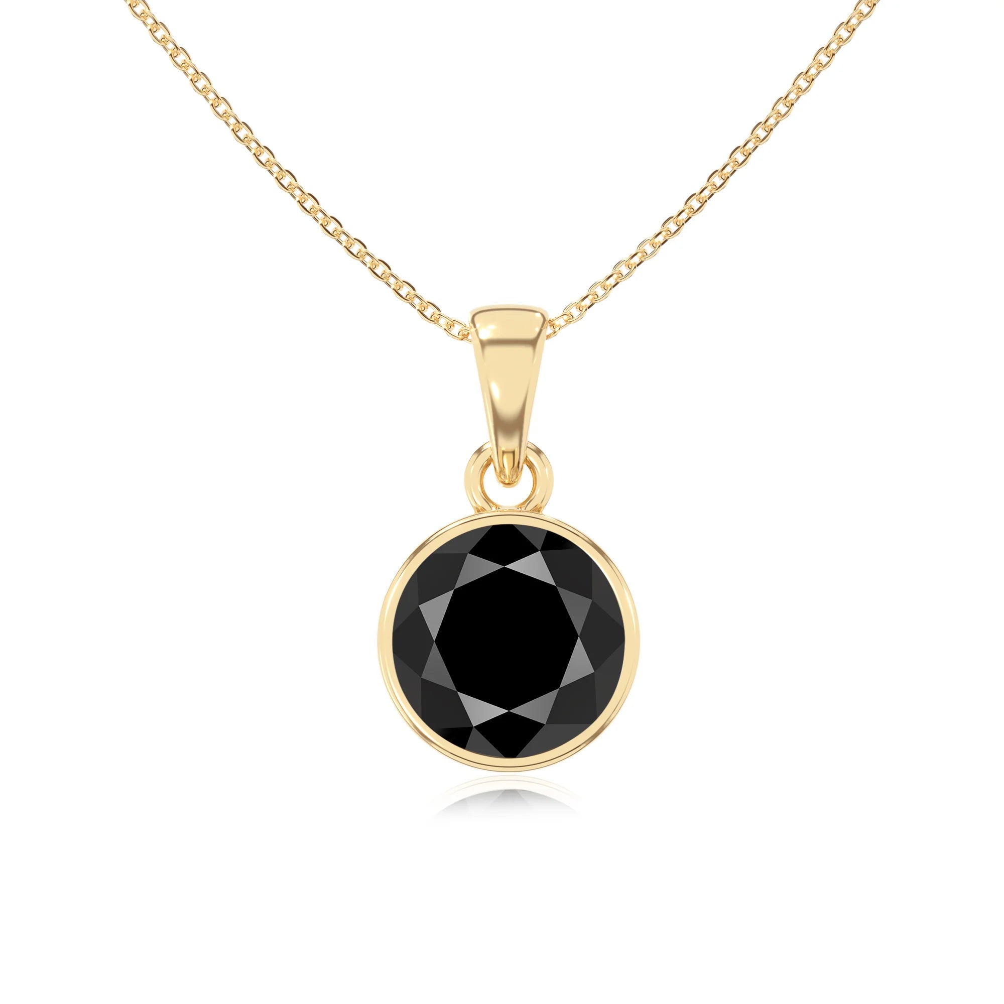 natural black-onyx round solitaire necklaces in yellow gold