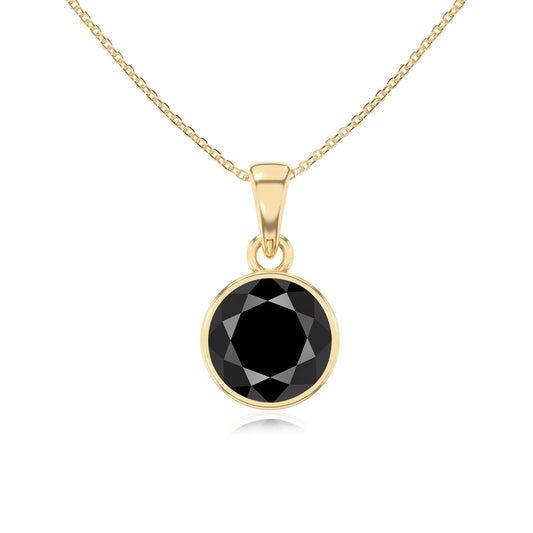 natural black-onyx round solitaire necklaces in yellow gold