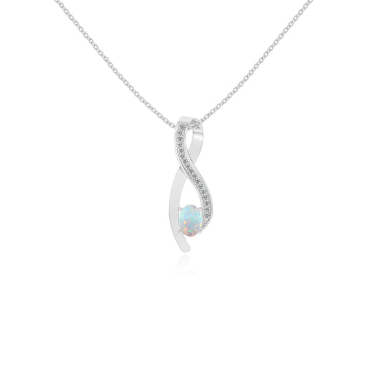 lab grown opal oval solitaire necklaces in sterling silver