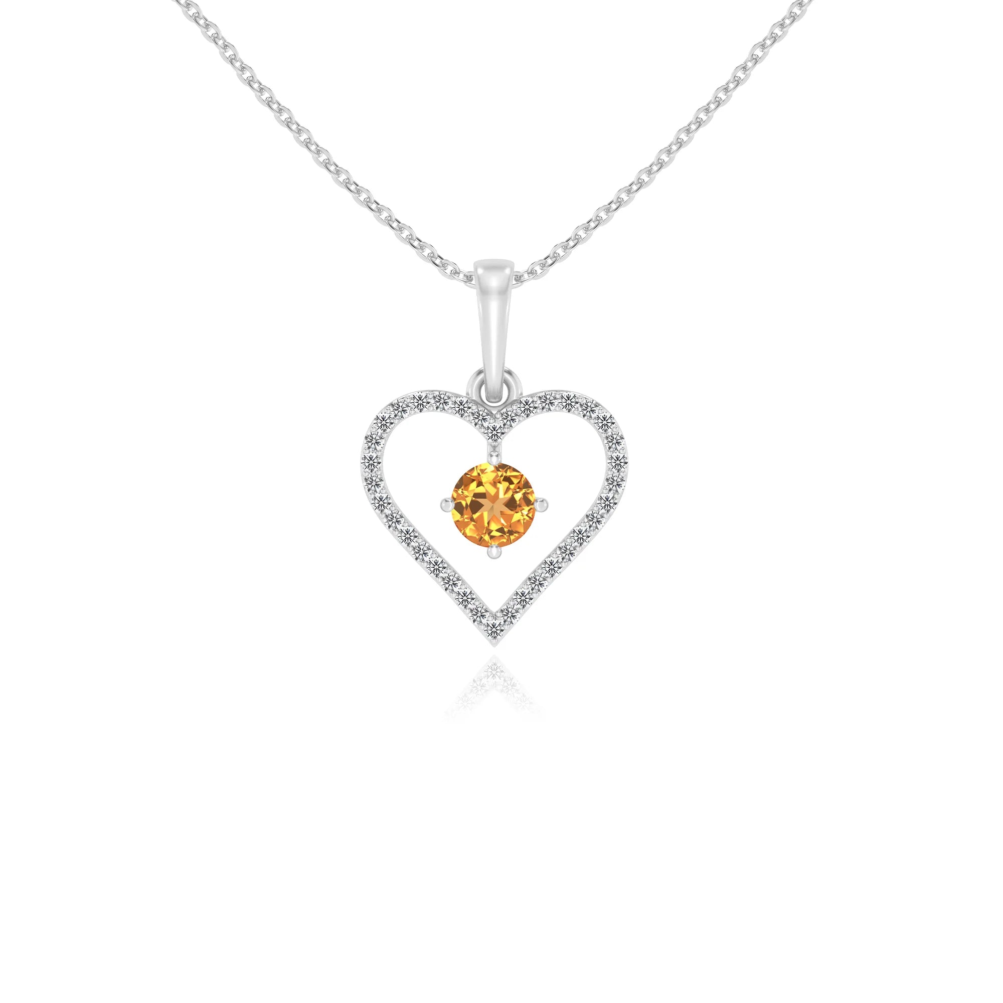 lab grown citrine round infinity necklaces in white gold