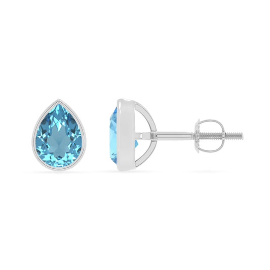 natural swiss blue topaz pear stud earrings in sterling silver