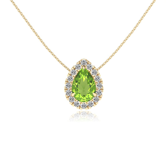 natural peridot pear solitaire necklaces in yellow gold