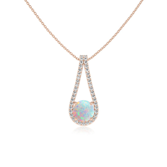 lab grown opal round solitaire v-bale necklaces in rose gold