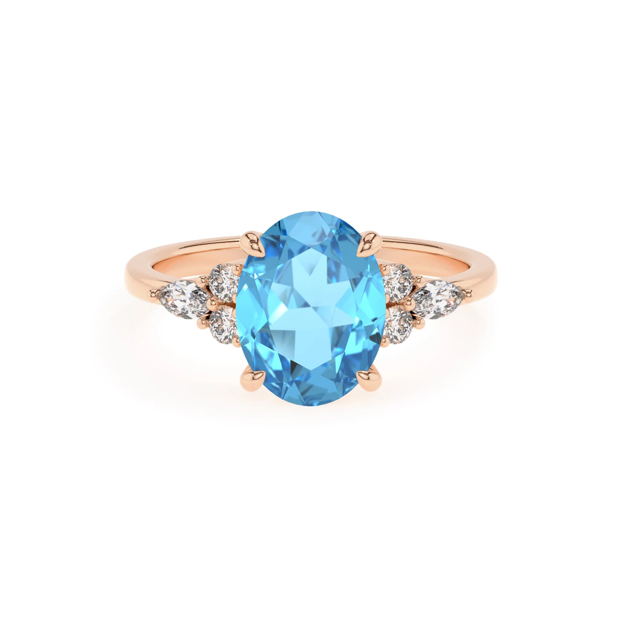 natural swiss-blue-topaz oval solitaire rings in rose gold