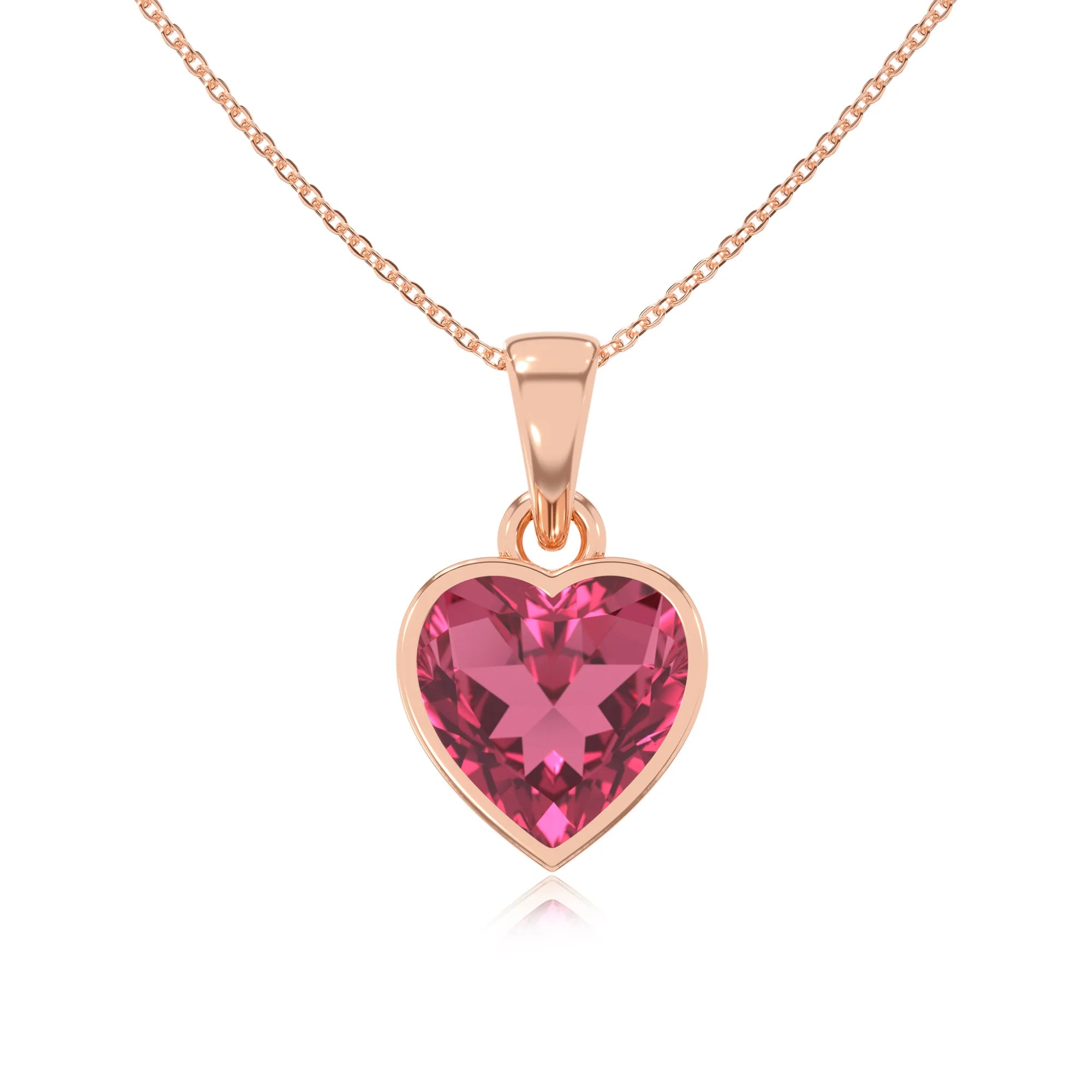 lab grown pink-tourmaline heart solitaire necklaces in rose gold