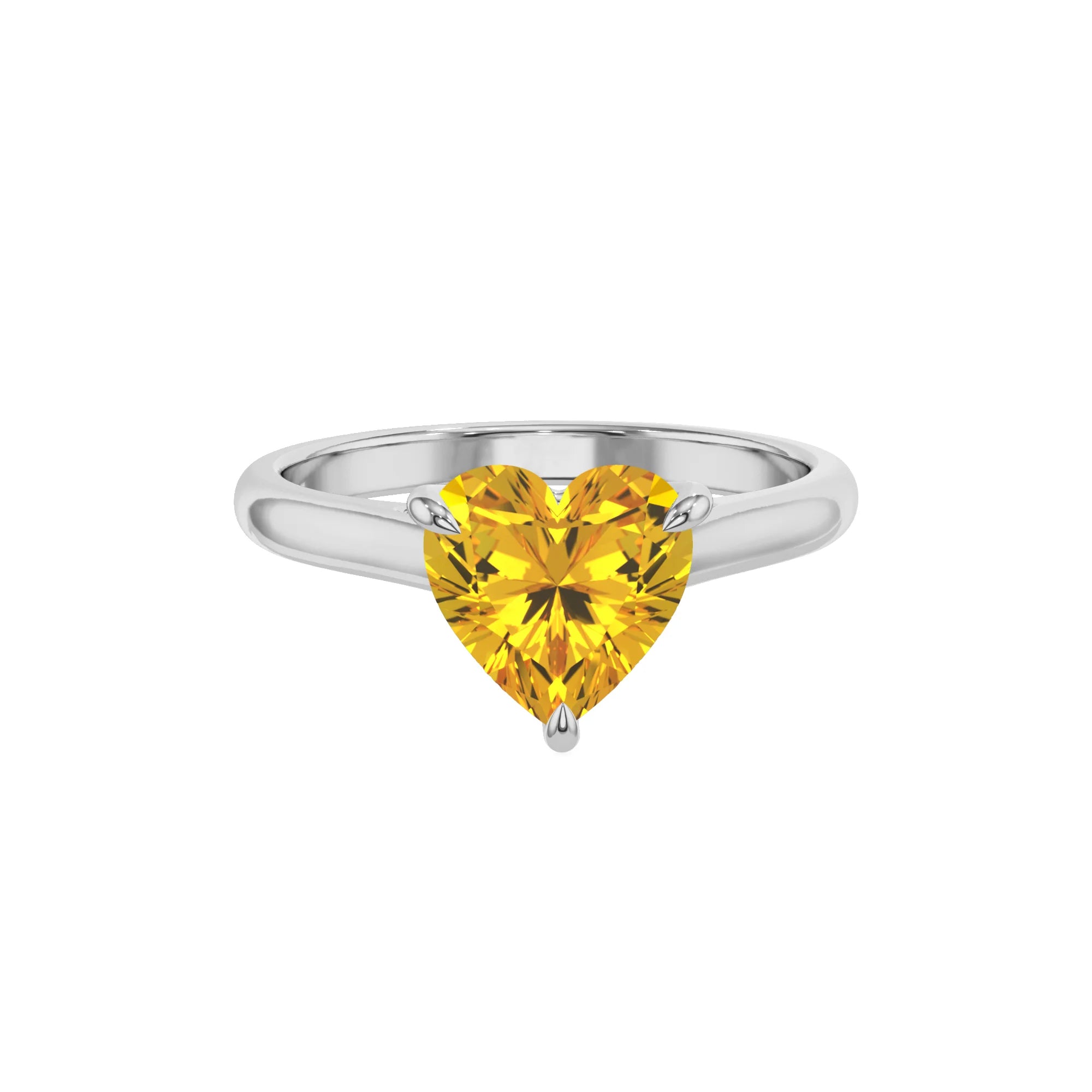 lab grown yellow-sapphire heart solitaire rings in sterling silver