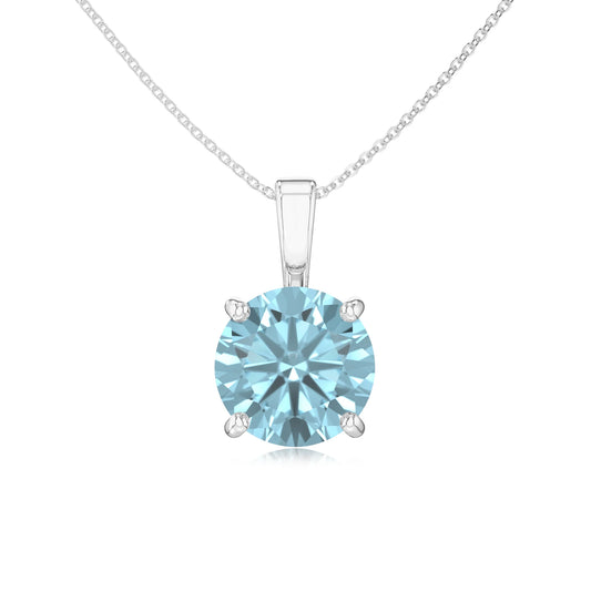 lab grown aquamarine round solitaire necklaces in platinum