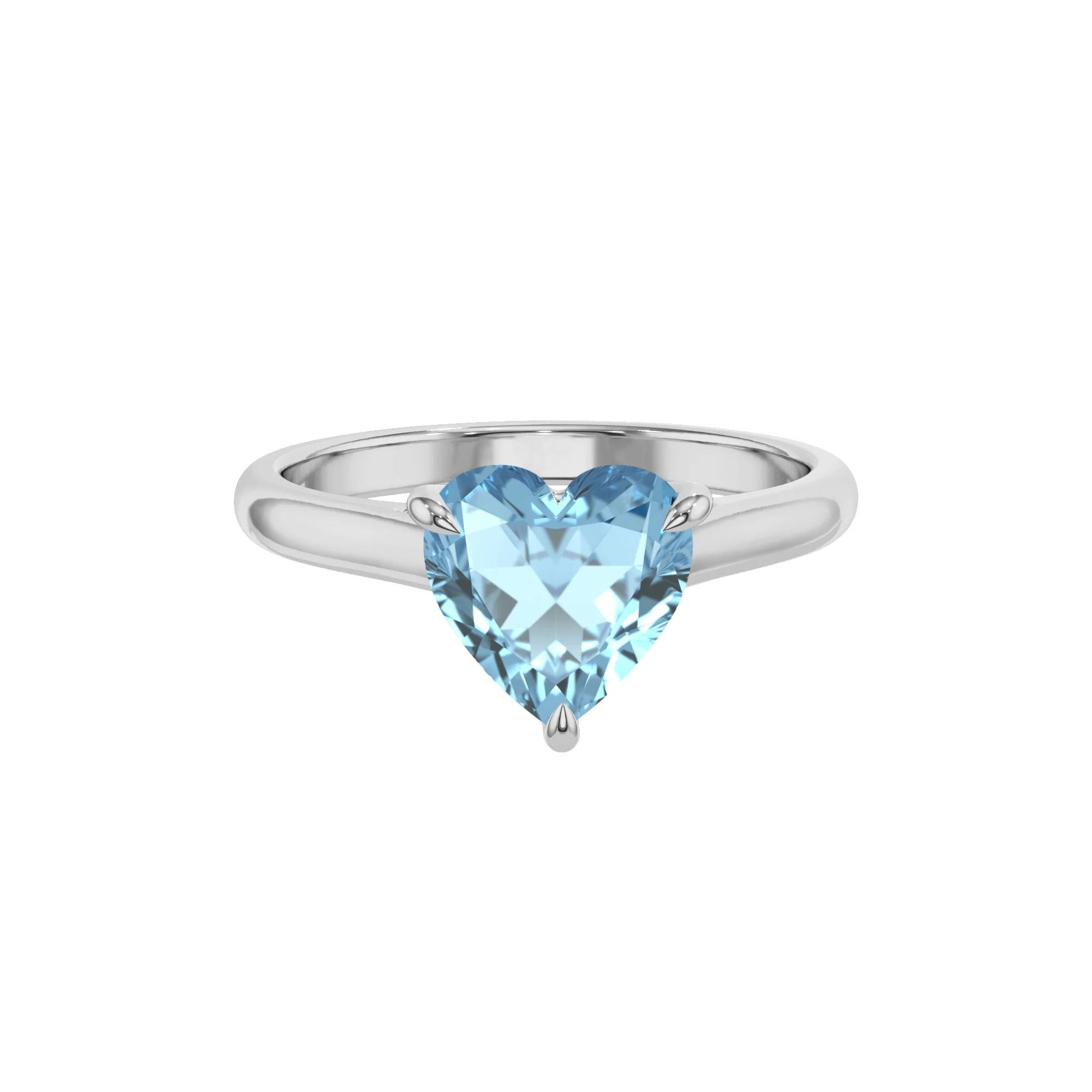lab grown aquamarine heart solitaire rings in white gold
