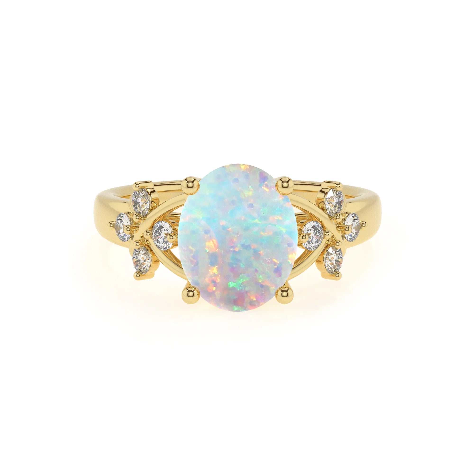 lab grown opal oval solitaire rings in yellow gold